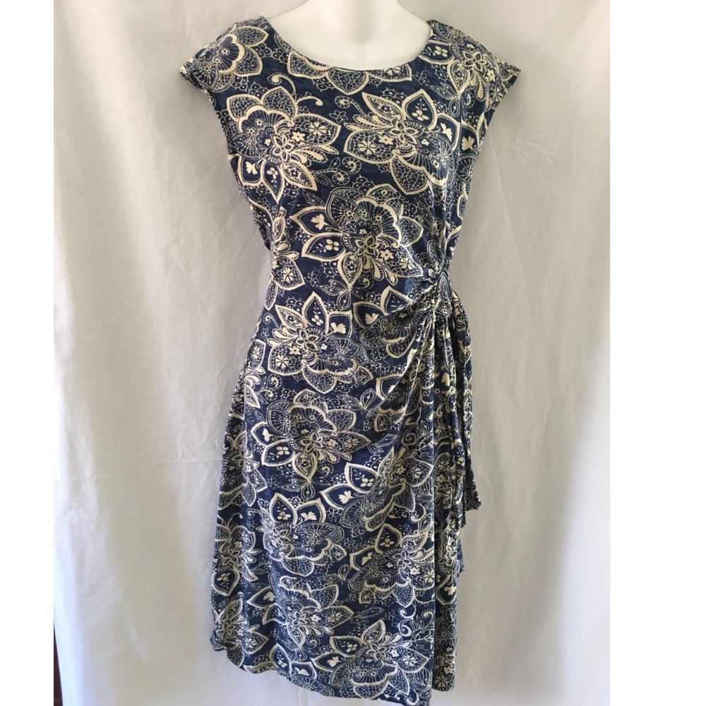 Nomads Dress Size 10 Ruched Jersey Blue Floral